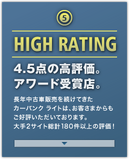 HIGH RATING 4.5点の高評価。アワード受賞店。